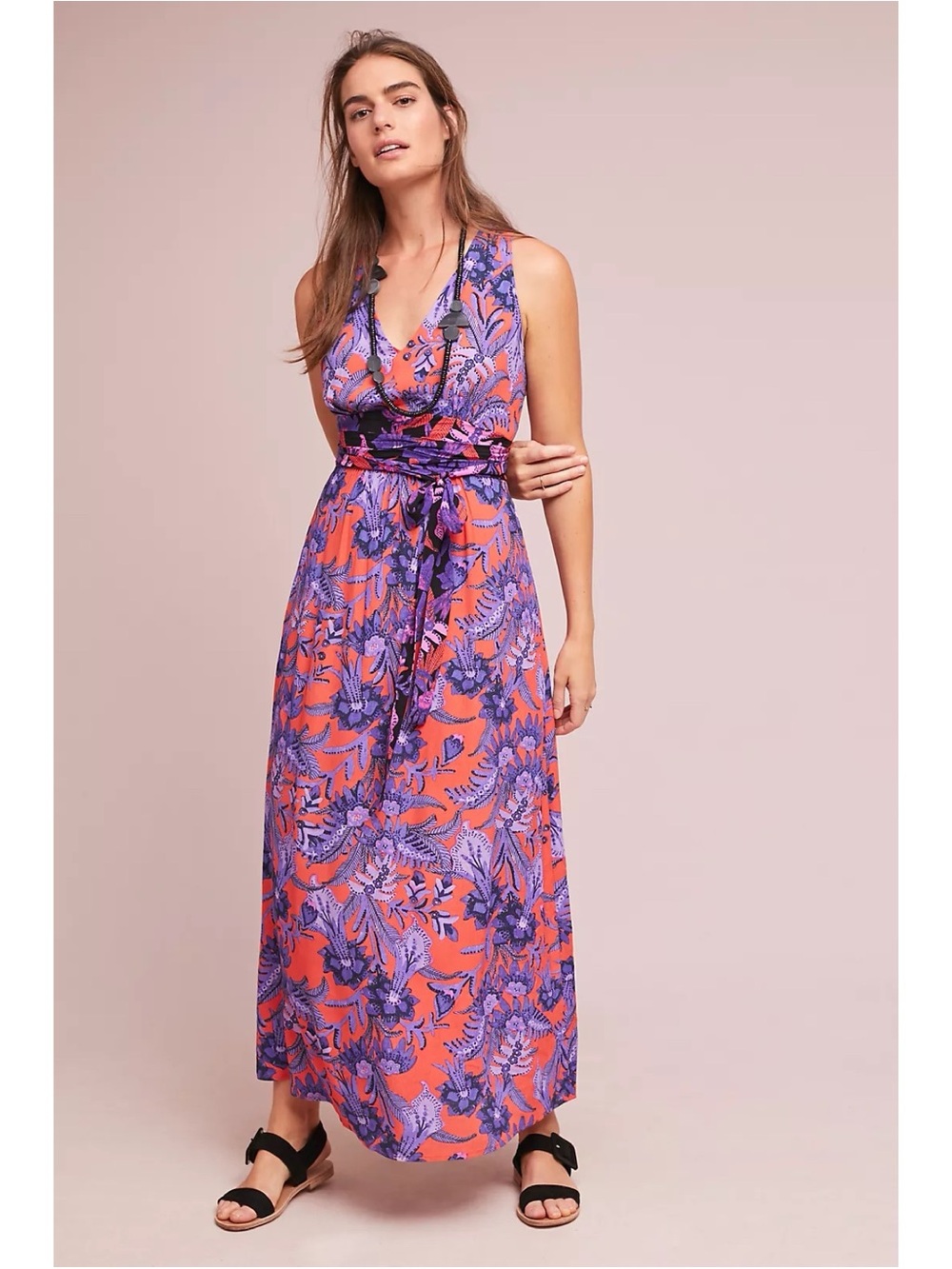 Maeve by Anthropologie “Macie” purple floral print tie-waist maxi dress (US 6)